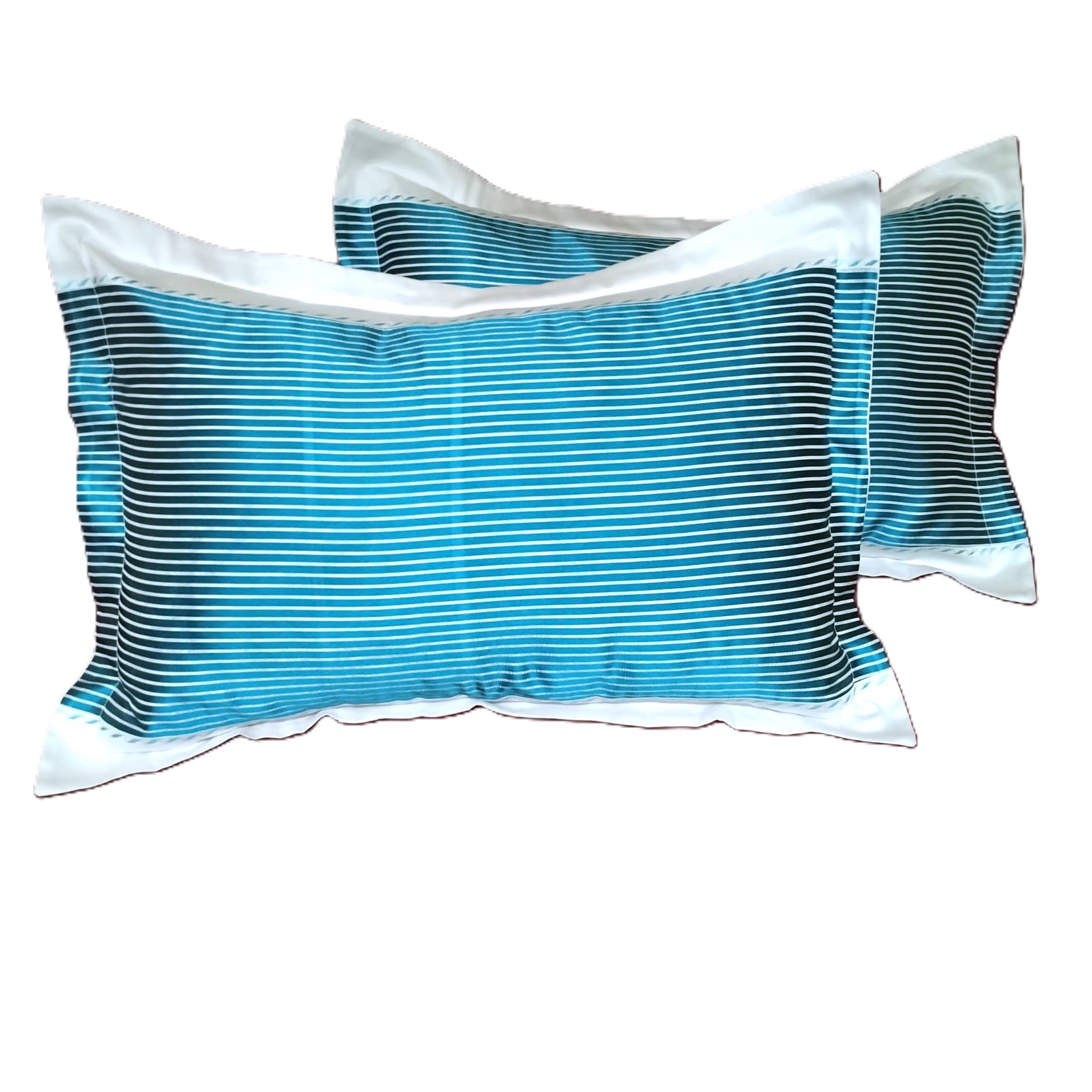 Set 2 x Fata de perna cu matase naturala, Casa Bucuriei, model Simple Lines, turcoaz/alb, 40 cm x 60 cm - imagine 2