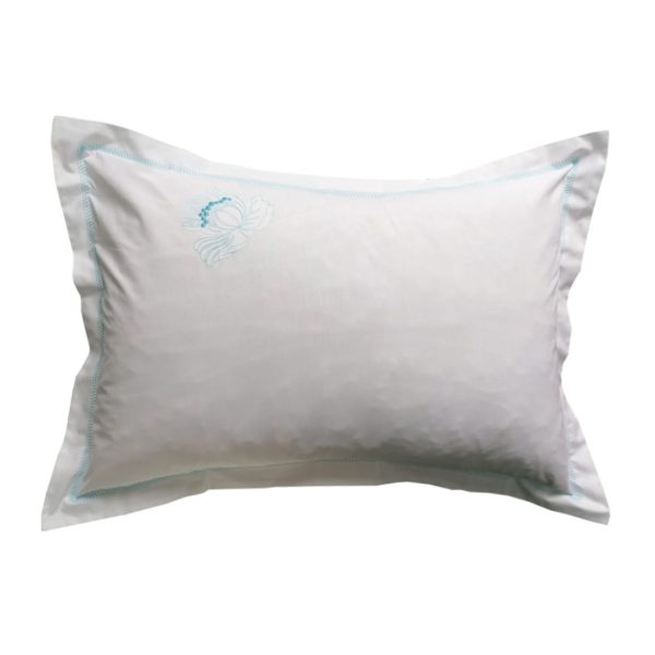 Set 2 x Fata perna Clasic Iris, broderie, alb/albastru turcoaz, bumbac percale, 50/70cm