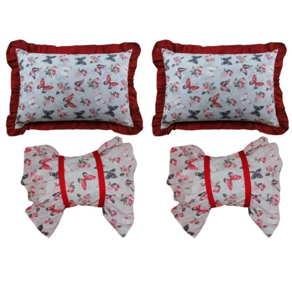 Set 4 huse de perna Butterfly, rosu/multicolor, bumbac ranforce 100%, 50x70 cm, 50 x 35 cm