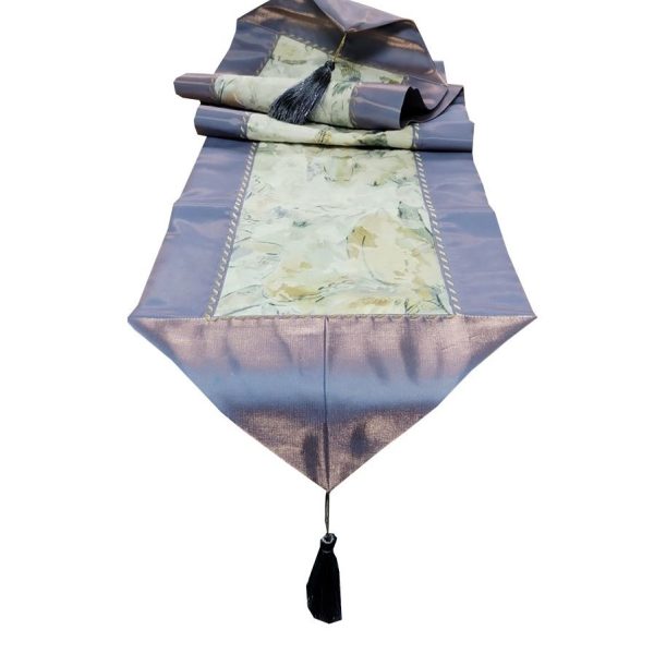 Traversa masa 33 x 195 cm, Casa Bucuriei, lila/crem, doua fete