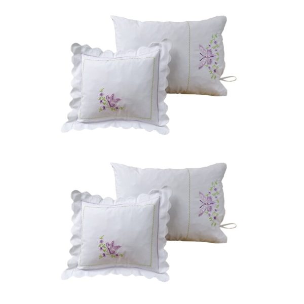 Set 4 x Husa de perna Fluturi, broderie, alb/multicolor, bumbac percale 100%, 50 x 70 si 50 x 50