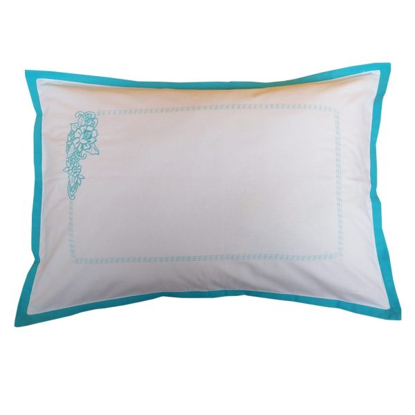 Husa perna Casa Bucuriei, model Lebada, alb/albastru, bumbac 100%, 70/70 cm