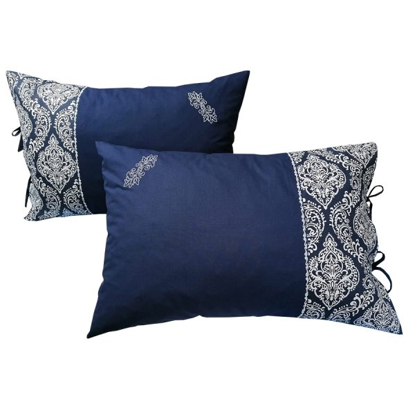 Set 2 Huse perna, Casa Bucuriei, model Baroc, bleumarin, bumbac 100%, 40 cm x 60 cm