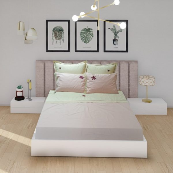 Cearsaf pilota brodat in stil italian 260 x 300 cm, Casa Bucuriei, model Dulcis, roz mineral/cream, bumbac ranforce 100%