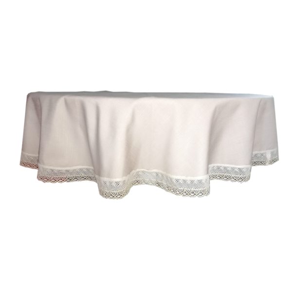 Fata de masa rotunda diametrul 190 cm, Casa Bucuriei, bej/auriu, dantela bumbac