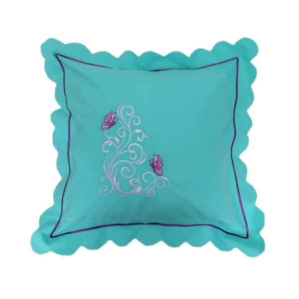 Set 2 x Fata perna Eva, broderie, turcoaz/mov, bumbac 100%, satinat, 45/45 cm