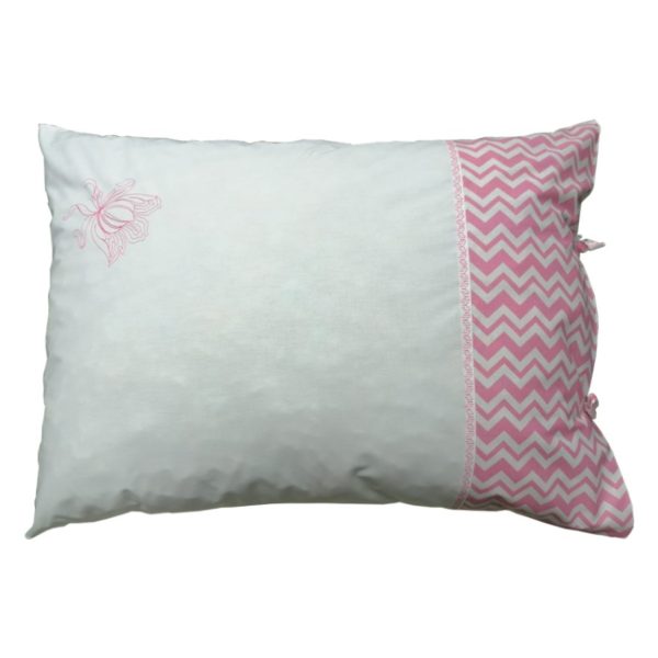 Husa perna brodata Lucy, bumbac percale, alb/roz ,50/70