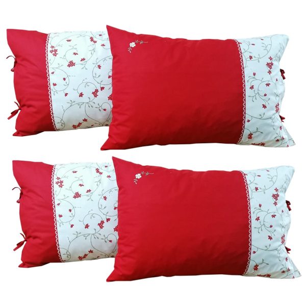 Set 4 huse de perna brodate Ioana, rosu/ivoar, bumbac ranforce 100%, 50x70 cm