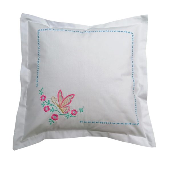 Set 2 x Fata de perna 50 cm x 70 cm, Casa Bucuriei, model Fluturi, alb, Bumbac 190g/m2