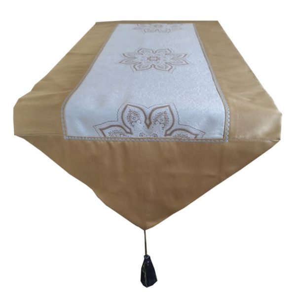 Traversa masa 45 x 120 cm, Casa Bucuriei, bej/auriu, doua fete