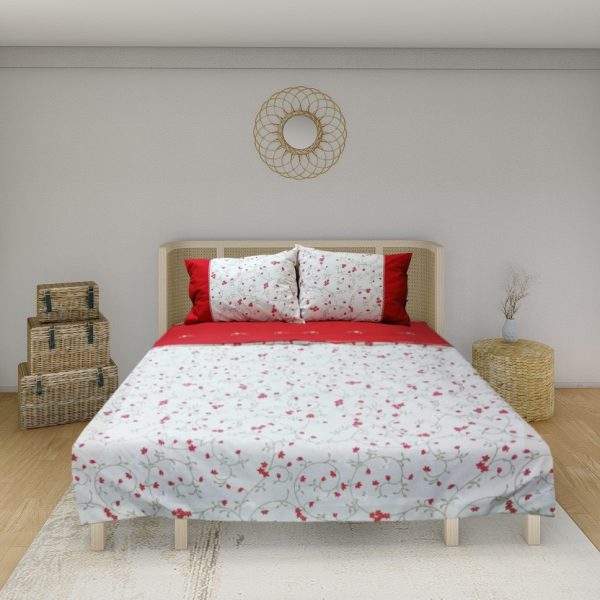 Lenjerie pat Ilinca, broderie, 6 piese, rosu/ivoar, bumbac ranforce 100% 1 husa pilota 200x220 cm, 1 cearsaf pat 260x280 cm, 2 perna 50x70 cm, 2 perne decorative 50x70 cm