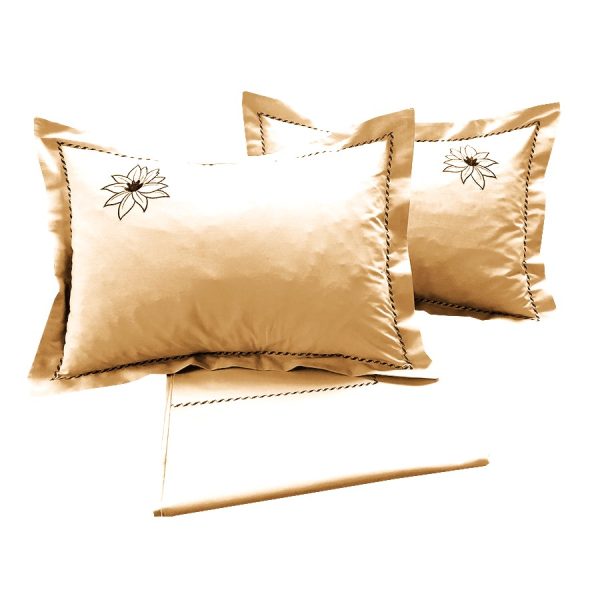 Set 2 x Fata de perna brodate 50 cm x 70 cm, Casa Bucuriei, model Watter Lilly, crem, Bumbac organic lux 100%