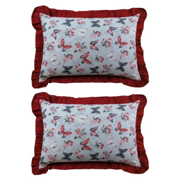 Set 2 Fete perna 50 x 60 cm, Casa Bucuriei, model Butterfly, rosu/gri, bumbac ranforce 100%