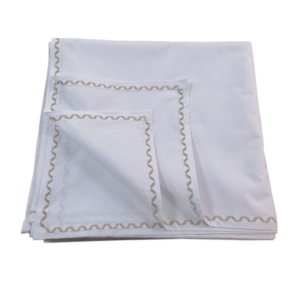 Cearsaf pat Design, broderie, alb/bej, bumbac satinat, 300 cm x 280 cm