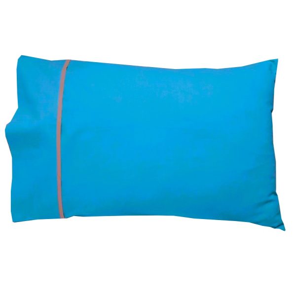 Set 2 x Fata de perna cu paspoal, 70 cm x 80 cm, Casa Bucuriei, albastru turcoaz, Bumbac 100%, doua fete