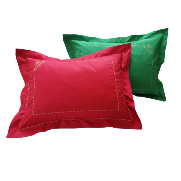 Set 2 Fete perna brodate 45 x 45 cm, Casa Bucuriei, model Festiv, rosu/verde, bumbac ranforce 100%