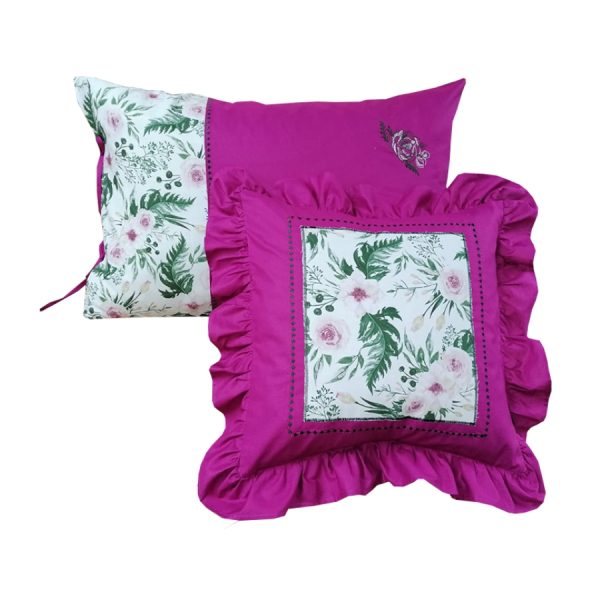 Set 2 Huse perna, Casa Bucuriei, model Sensy, alb/fucsia, bumbac natural 100%, 50 cm x 70 cm si 45 x 45 cm