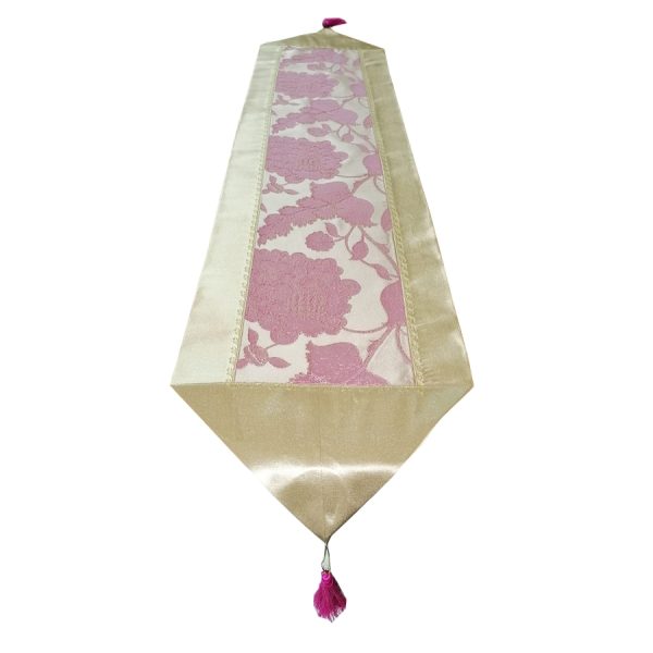 Traversa masa Casa Bucuriei, auriu/roz, 35/150 cm, doua fete