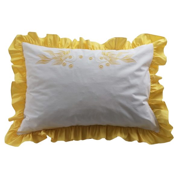 Set 2 Fete perna brodate, cu volane, 60 x 60 cm, Casa Bucuriei, model Clasic Design, alb/galben, bumbac 100%, doua fete