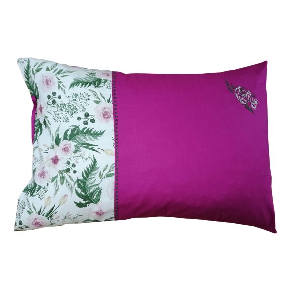 Husa perna Casa Bucuriei, Sensy, alb/fucsia, bumbac natural100%, 40 cm x 60 cm