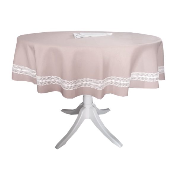 Set fata masa ovala si 12 servetele, Casa Bucuriei, model Elegance, 13 piese, bej, bumbac, 150 x 250 cm