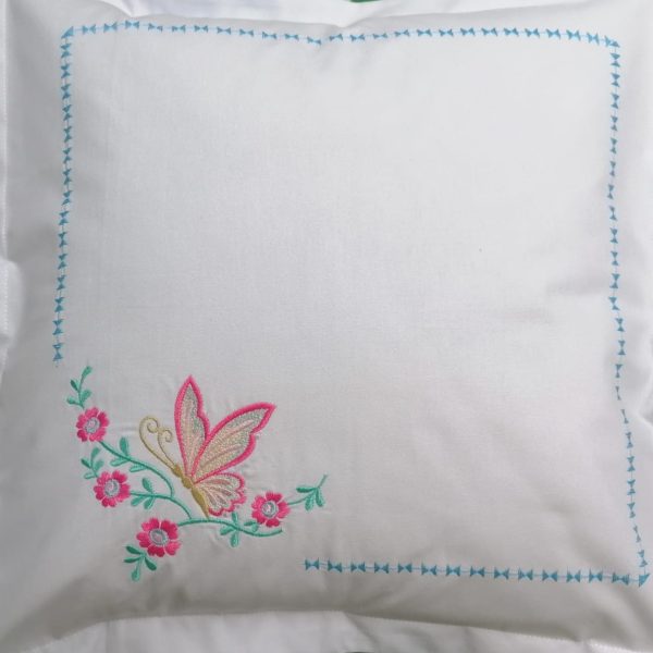 Set 2 x Fata de perna 40 cm x 60 cm, Casa Bucuriei, model Fluturi, alb, Bumbac 190g/m2