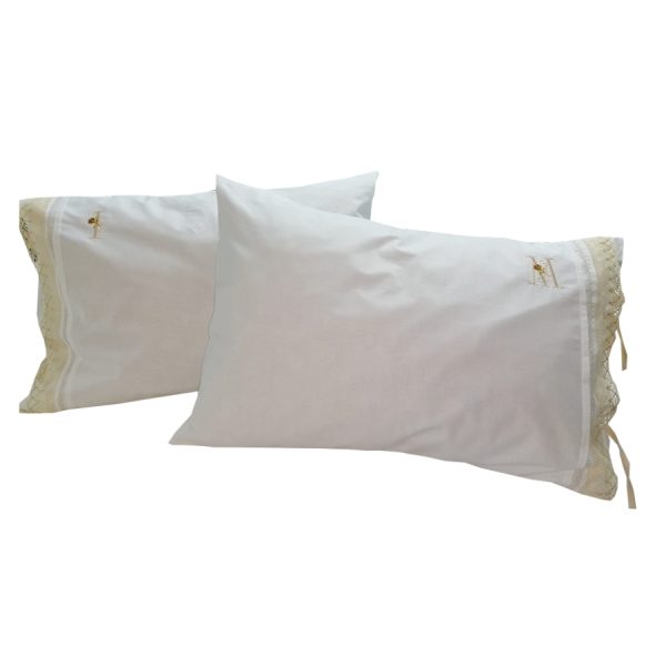 Set 2 Fete perna personalizate 40 x 60 cm, Casa bucuriei, alb, bumbac natural 100%, brodate