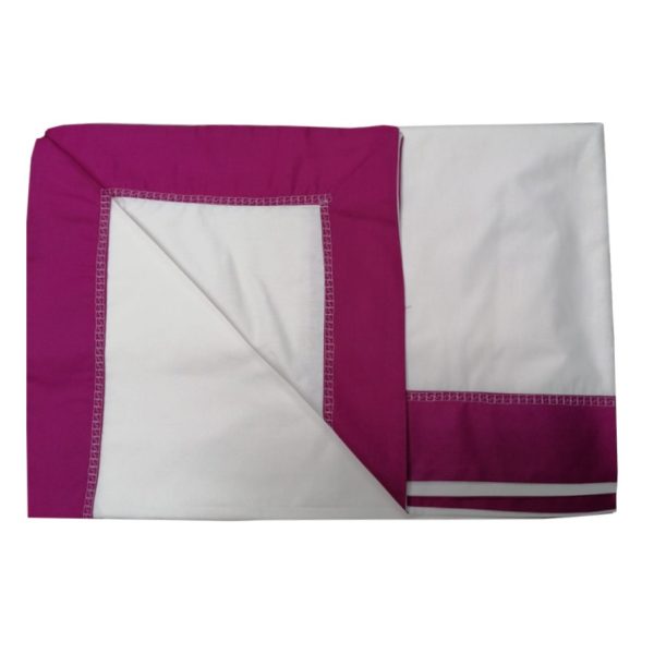 Cearsaf pat, cusatura decorativa, alb/fucsia, bumbac percale 100%, 300/280