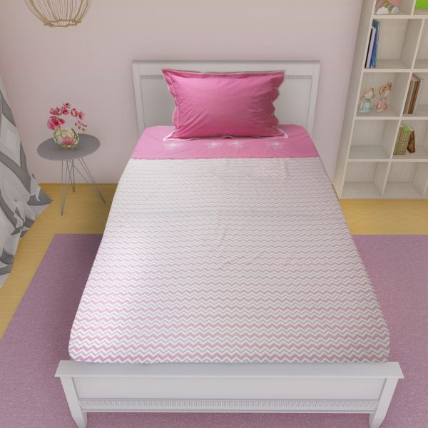 Lenjerie pat o persoana, Lucy, broderie, 3 piese, roz/alb, bumbac 100%, ( husa pilota 140x200, cearsaf pat 180x240 si husa perna50/70cm)