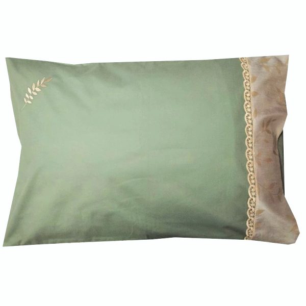 Set 2 x Fata de perna brodate 50 cm x 90 cm, Casa Bucuriei, model Antique, verde masliniu, Bumbac organic lux 100%, fata dubla