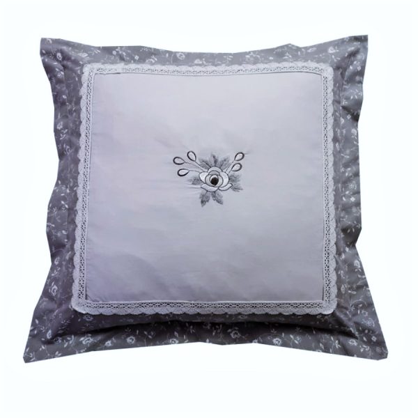 Set 2 x Fata de perna 60 cm x 60 cm, Casa Bucuriei, model Bordura trandafiri, gri deschis, Bumbac 100%