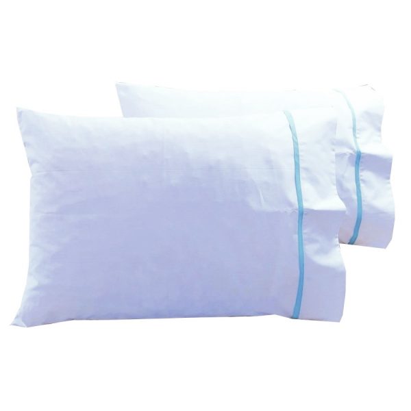 Set 2 x Fata de perna cu paspoal, 50 cm x 60 cm, Casa Bucuriei, alb/albastru, Bumbac 100%, doua fete