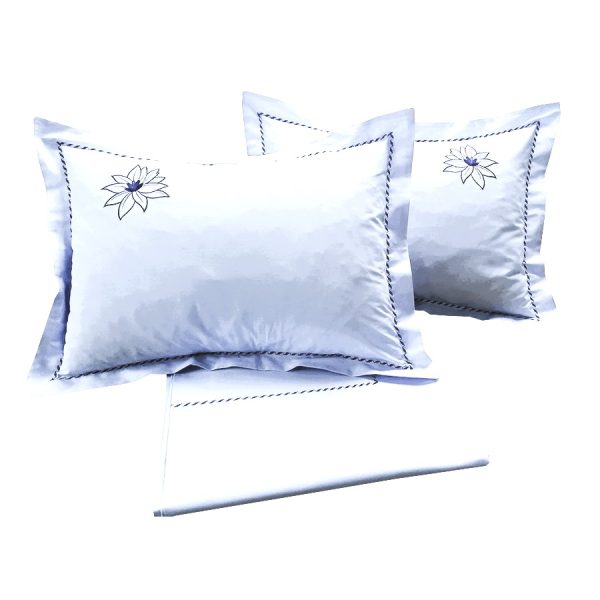 Set 2 x Fata de perna brodate 80 cm x 80 cm, Casa Bucuriei, model Watter Lilly, alb, Bumbac organic lux 100%