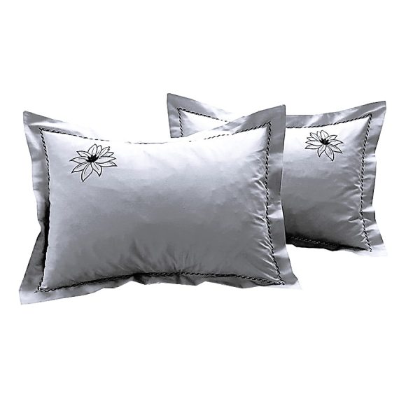 Set 2 x Fata de perna brodate 80 cm x 80 cm, Casa Bucuriei, model Watter Lilly, gri deschis, Bumbac organic lux 100%