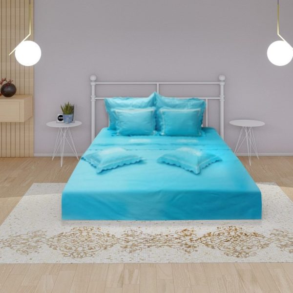 Lenjerie pat Claudia Blue , Broderie, 6 piese, albastru azur, ( 1 x husa pilota 200/220, 1 x cearsaf pat 240/260, 2 x fata perna 75/70, 2 x fata perna 55/45)