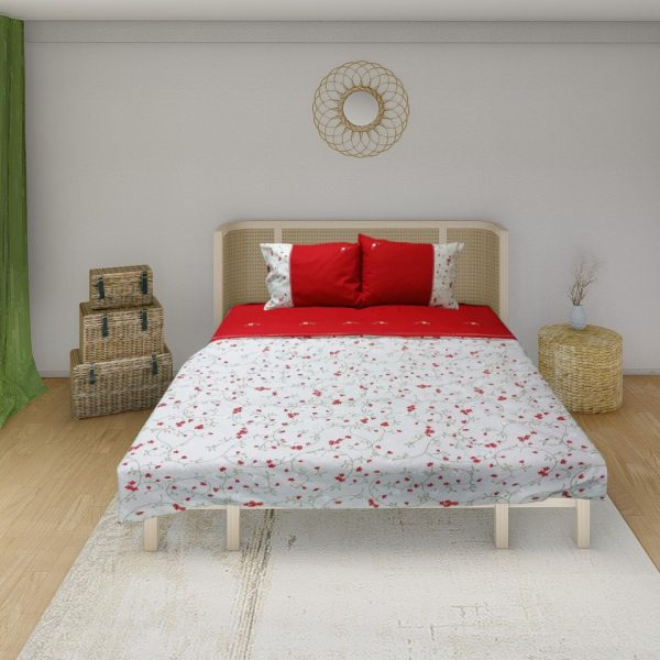 Cearsaf pilota Ioana, broderie, rosu/ivoar, bumbac ranforce 100% 1 husa pilota 180x220 cm