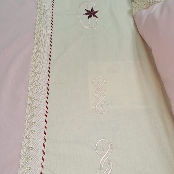 Husa pilota brodata 200 x 220 cm, Casa Bucuriei, model Dulcis, roz mineral/cream, bumbac ranforce 100%