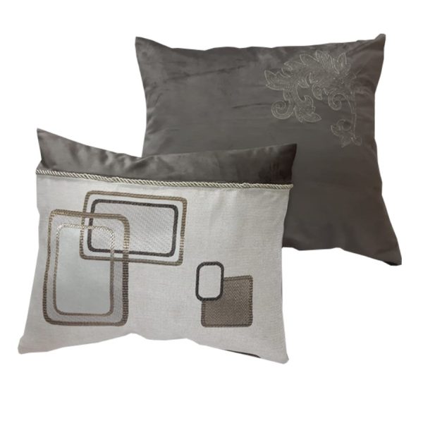 Set 2 x perna decorative, broderie, catifea, cappuccino/crem, 30/40cm si 45/50cm