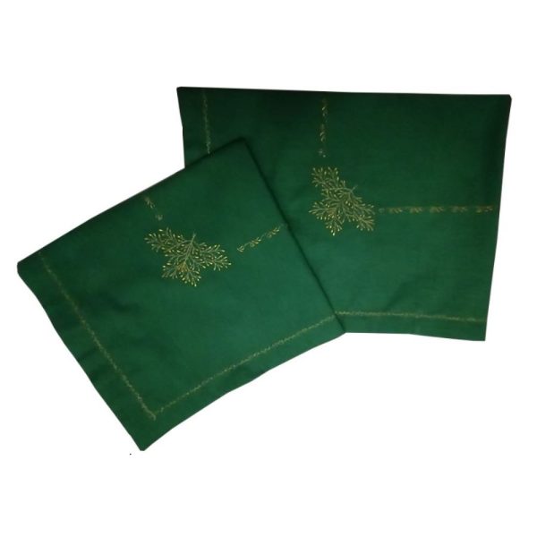 Set 2 Fete perna brodate 50 x 70 cm, Casa Bucuriei, model Joy, verde/auriu, bumbac 100%