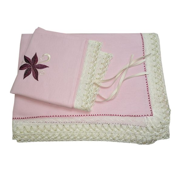 Set Lenjerie pat brodata 180 cm x 250 cm, Casa Bucuriei, model Dulcis, 2 piese, roz prafuit, bumbac natural 100%