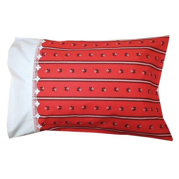 Set 2 x Fata de perna 40 cm x 60 cm, Casa Bucuriei, model Flower Lines, rosu/alb, Bumbac 100%, doua fete