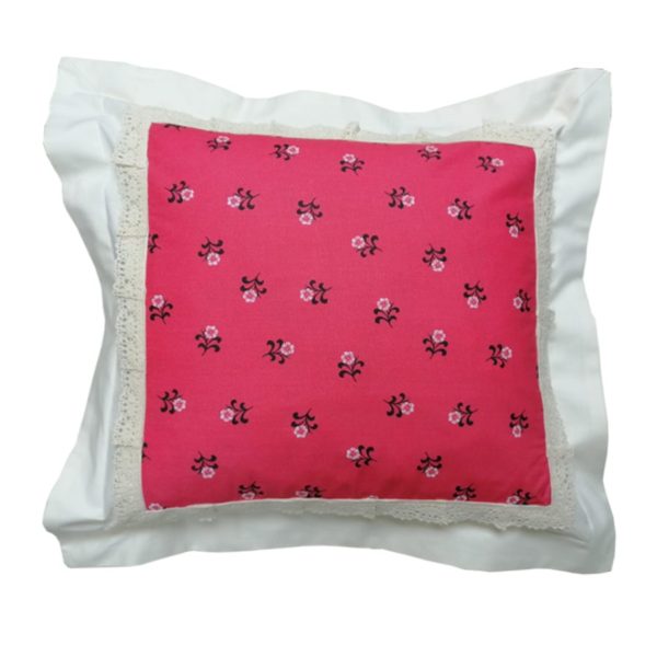 Husa perna decorativa Lolita, dantela, rosu/crem, bumbac, 45/45