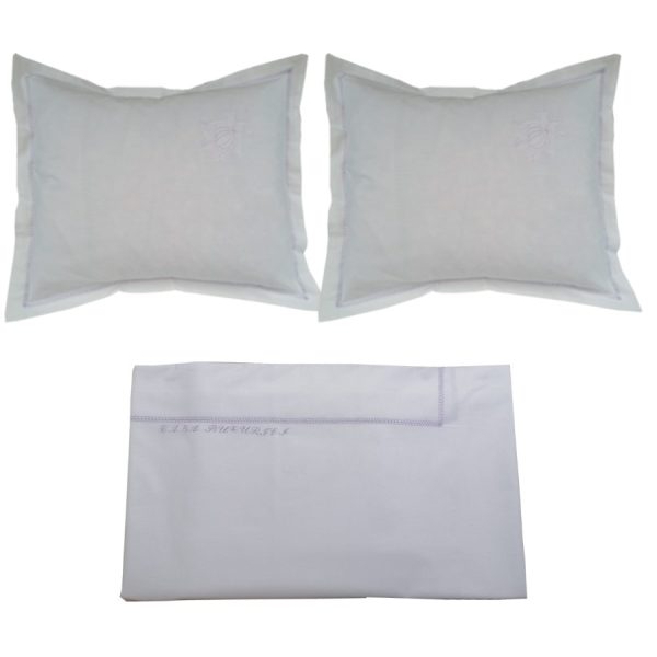 Set lenjerie pat 220 cm x 250 cm, Casa Bucuriei, model Clasic Iris, 3 piese, alb/lila, bumbac natural 100%