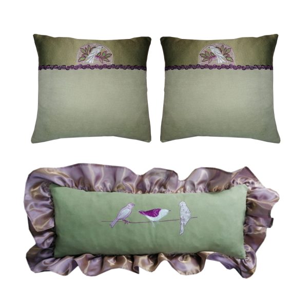 Set 3 perne decorative Casa Bucuriei, model Boem, verde/mov, 40/40cm si 30/60cm