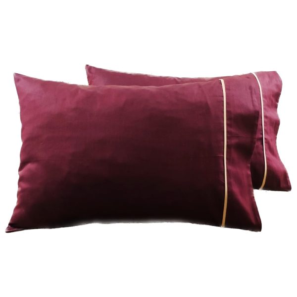 Set 2 x Fata de perna cu paspoal, 70 cm x 80 cm, Casa Bucuriei, bordeaux, Bumbac 100%, doua fete