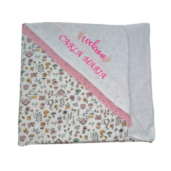 Paturica dubla personalizata, Casa Bucuriei, multicolor, bumbac natural 100%, 75/75 cm, broderie