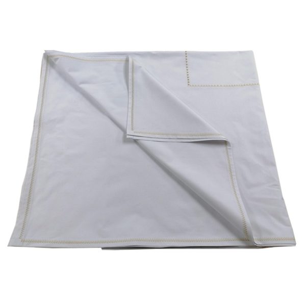 Cearsaf pat dublu extra, 260 x 280 cm, Casa Bucuriei, model Decor, alb/crem, bumbac 100%, chenar si bordura brodate