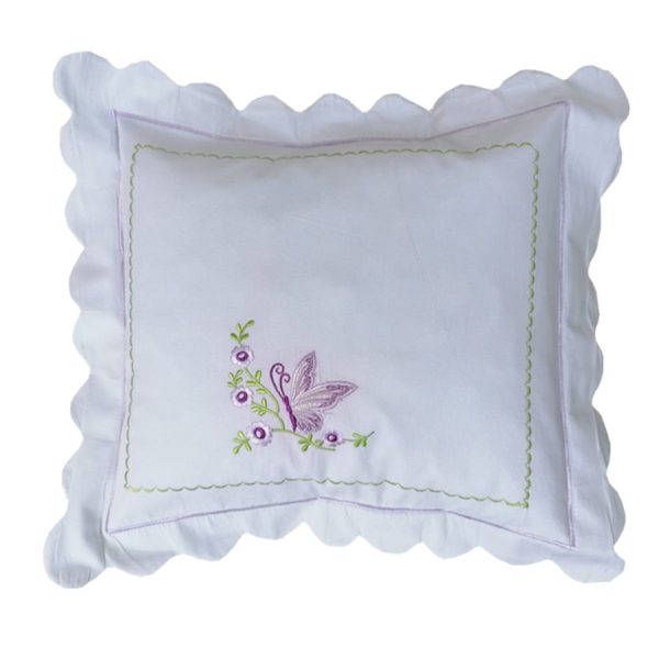 Husa de perna Fluturi, broderie, alb/multicolor, bumbac percale 100%, 50 x 50