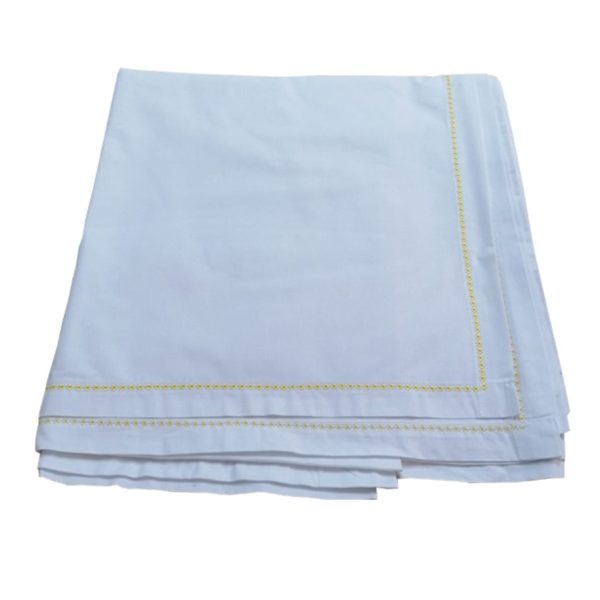 Cearsaf pat Casa Bucuriei, cusatura decorativa, alb/galben, 100 % Bumbac Percale, 240/260