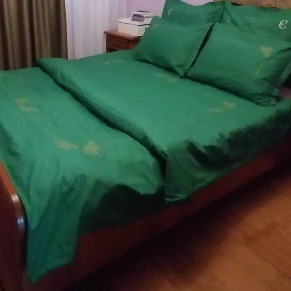 Husa pilota brodata 210 x 230 cm, Casa Bucuriei, model Joy, verde/auriu, bumbac ranforce 100%